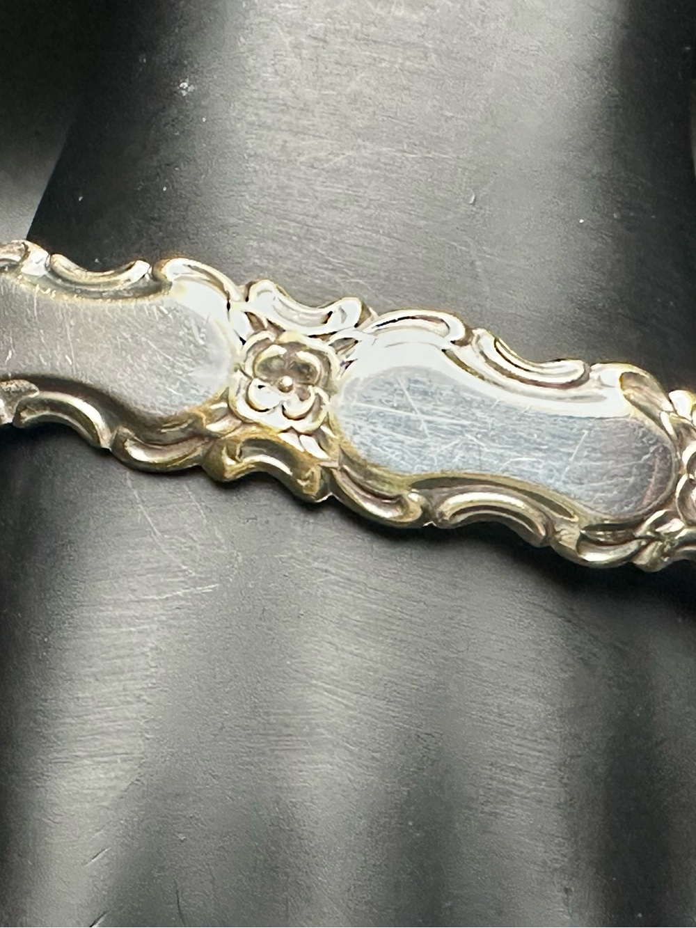 Repurposed Sterling Silver Spoon-Handle Cuff, Floral Motif
